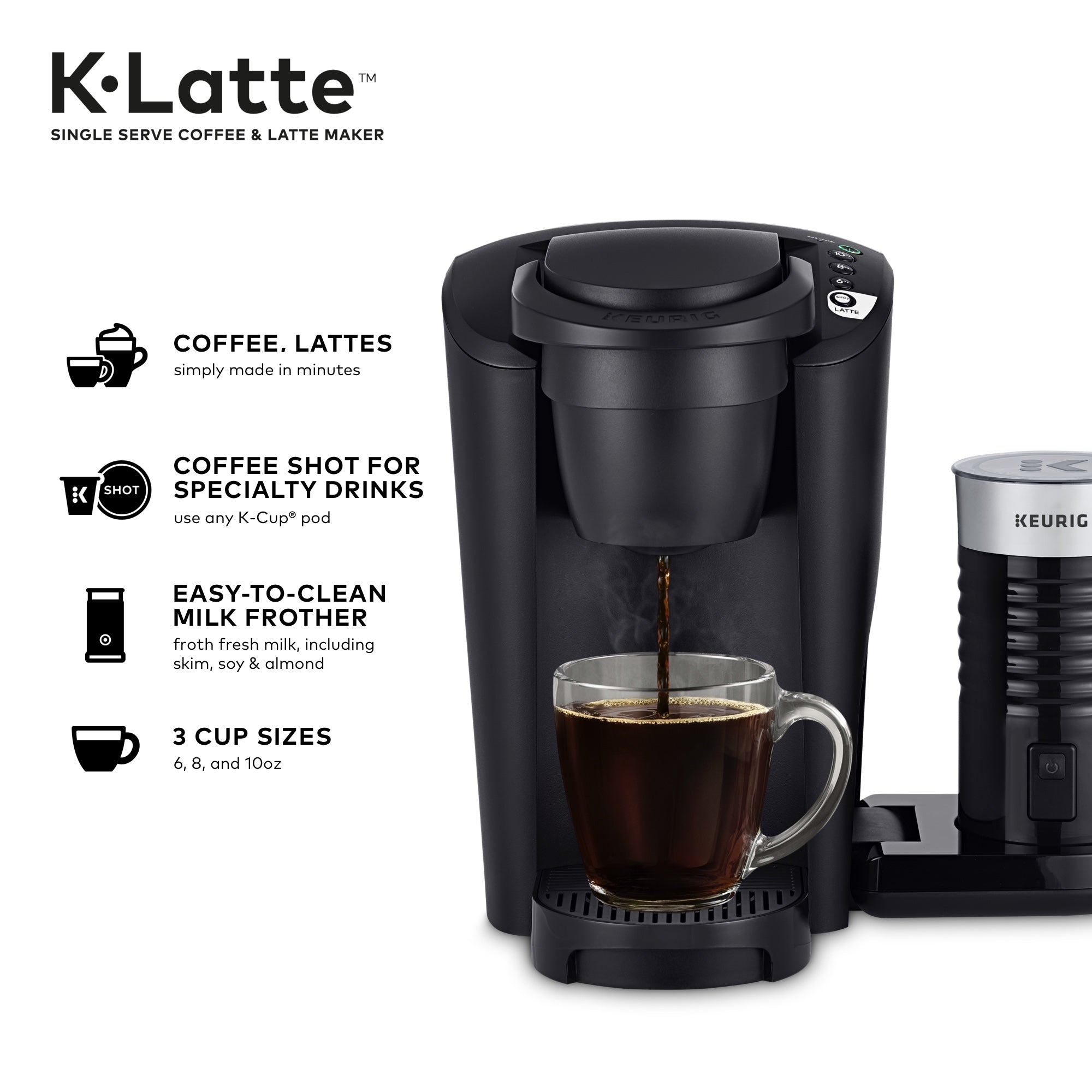 Keurig K-Latte Single Serve K-Cup Coffee and Latte Maker, Comes with Milk Frother, Compatible With all Keurig K-Cup Pods, Black Keurig K-Latte Single Serve