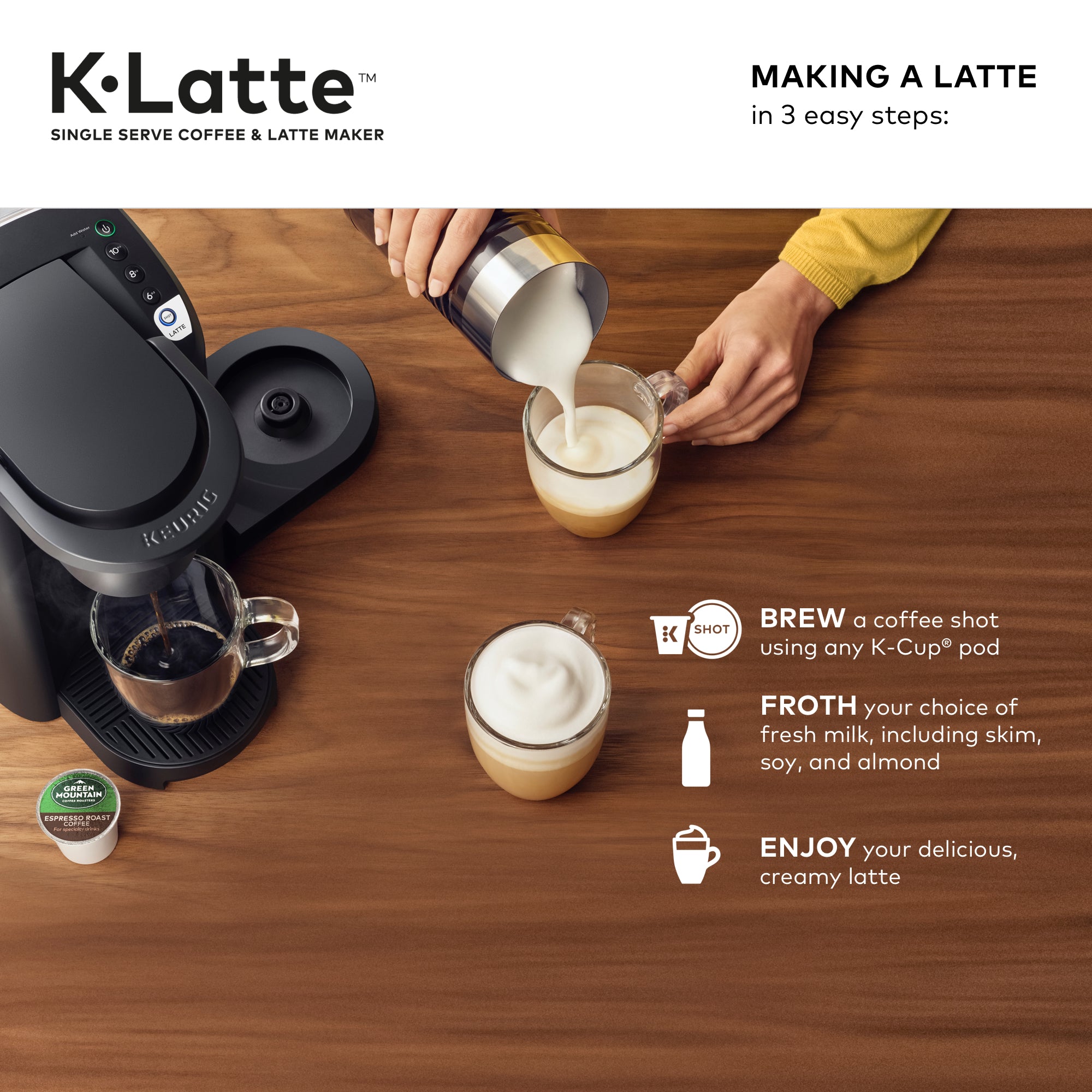 Keurig K-Latte Single Serve K-Cup Coffee and Latte Maker, Comes with Milk Frother, Compatible With all Keurig K-Cup Pods, Black Keurig K-Latte Single Serve