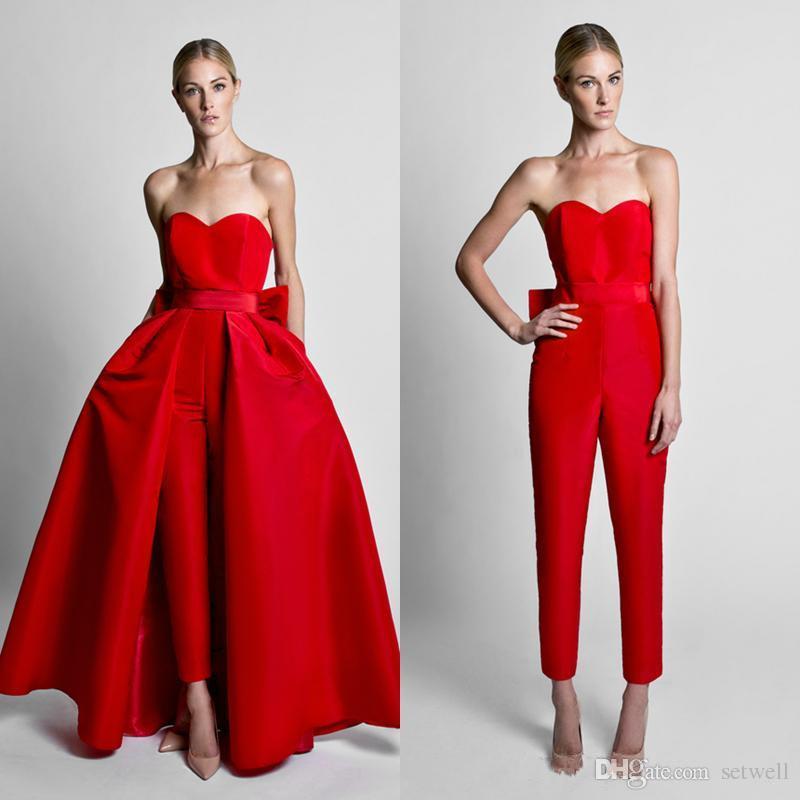 Charlotte Red Detachable Evening Dress With Jumpsuit