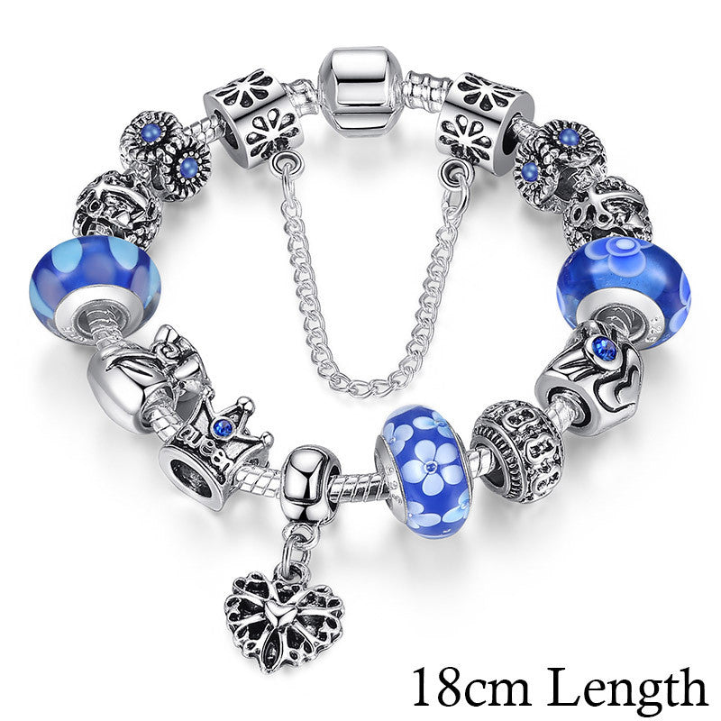 Pandora Inspired Silver Charms Bracelet & Bangles With Queen Crown Beads