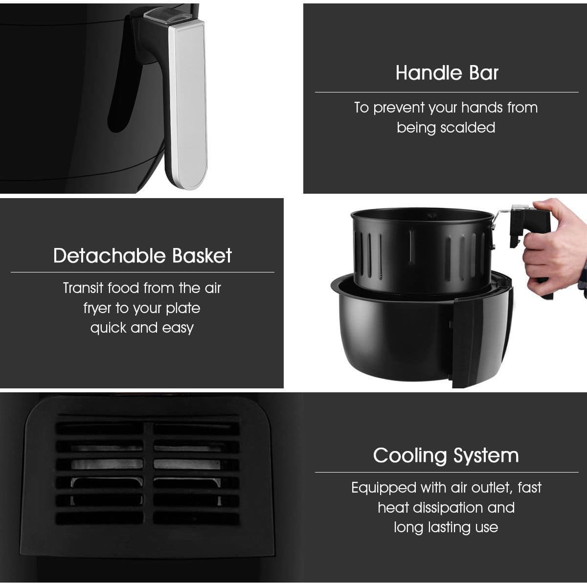 Gymax 7-in-1 Air Fryer 1400W 3.4Qt Oil Free Temperature&Time Control LCD Touch Screen - Black