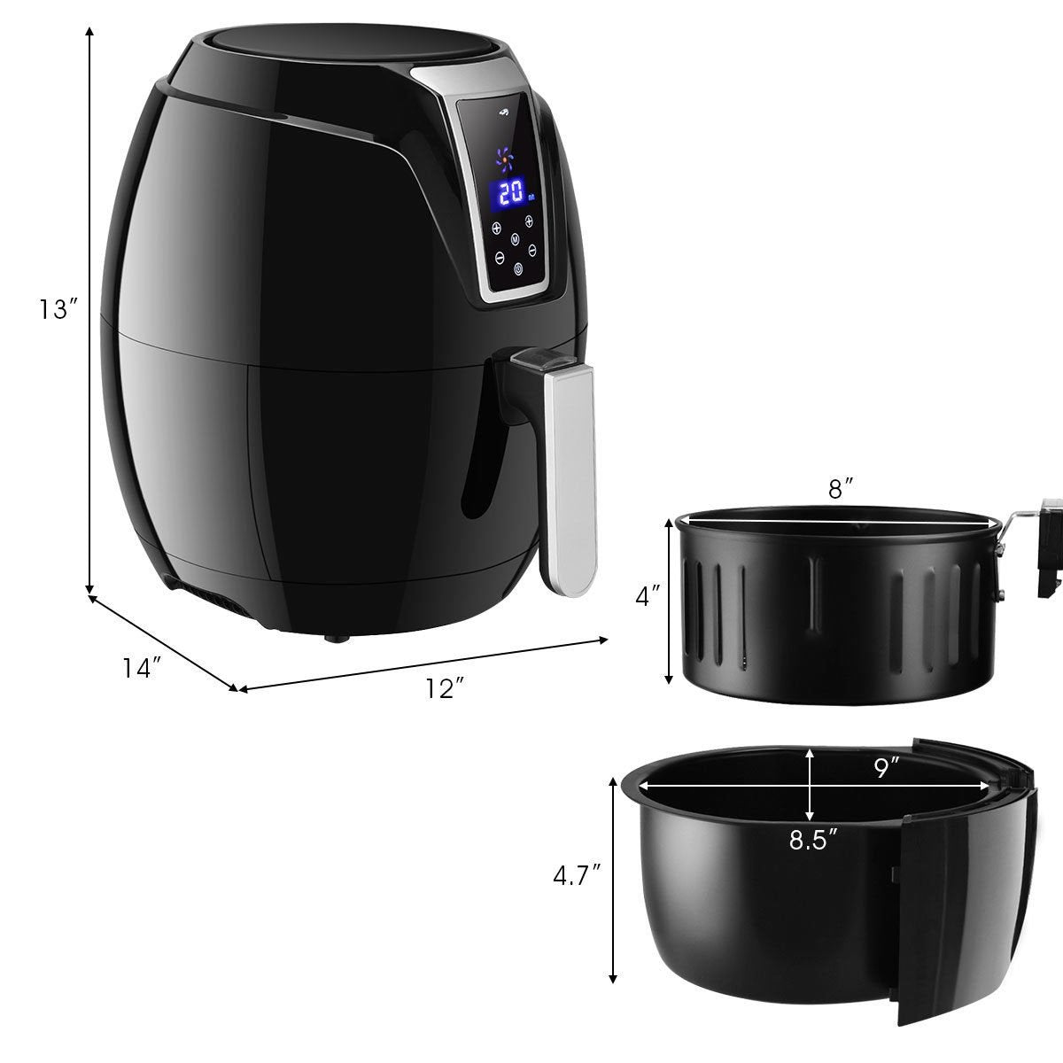 Gymax 7-in-1 Air Fryer 1400W 3.4Qt Oil Free Temperature&Time Control LCD Touch Screen - Black