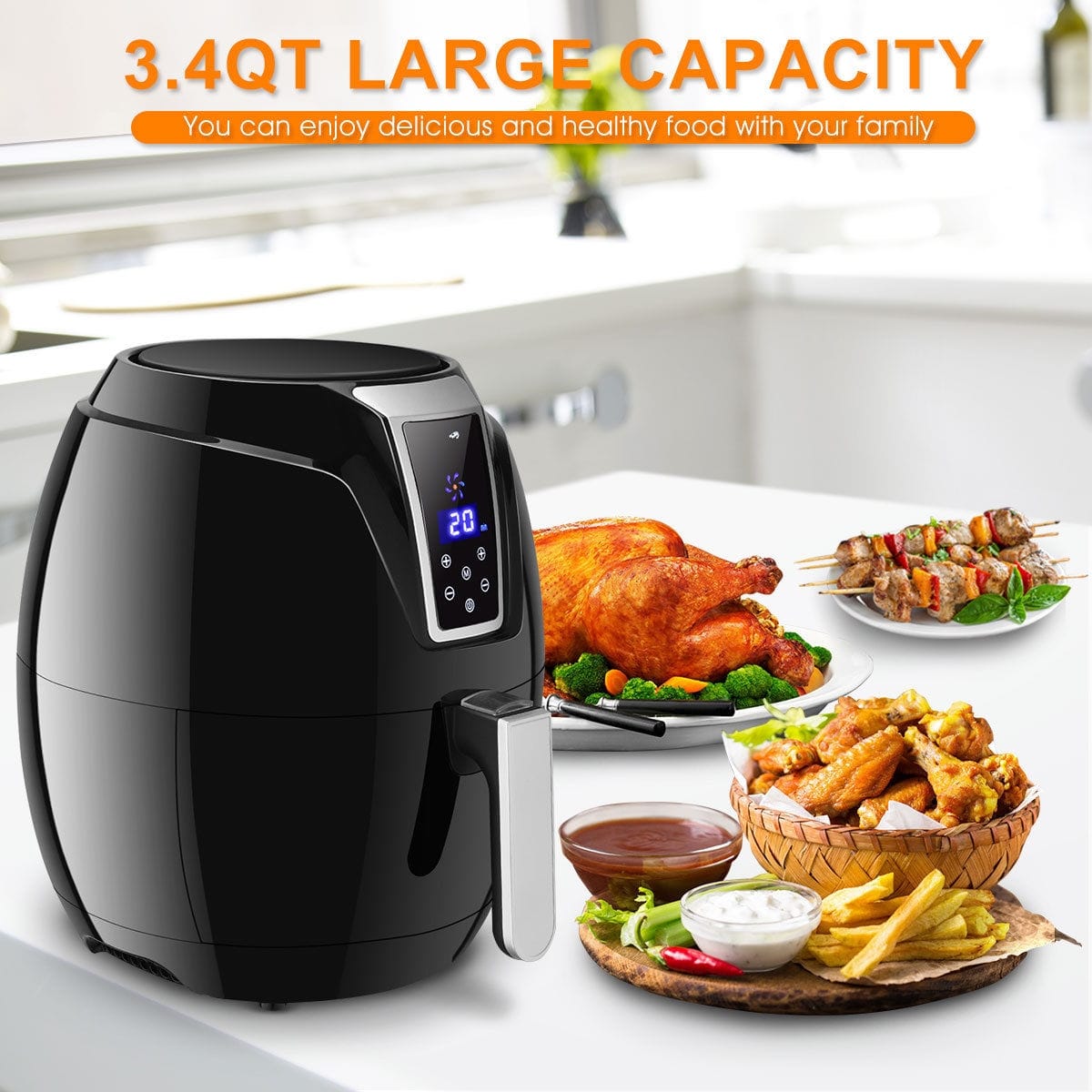 Gymax 7-in-1 Air Fryer 1400W 3.4Qt Oil Free Temperature&Time Control LCD Touch Screen - Black