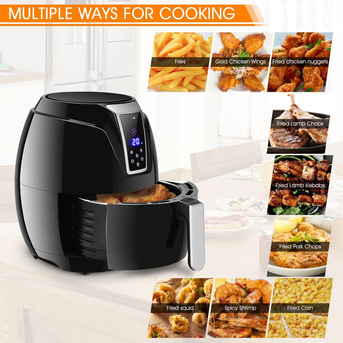 Gymax 7-in-1 Air Fryer 1400W 3.4Qt Oil Free Temperature&Time Control LCD Touch Screen - Black