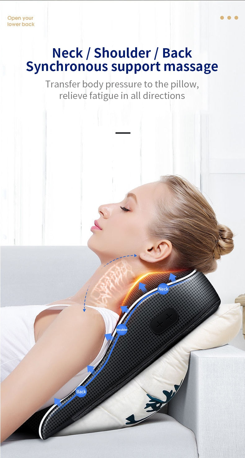 Shiatsu Head Neck Cervical Ttraction Body Massager Car Back Pillow with Heating Vibrating Massage Device