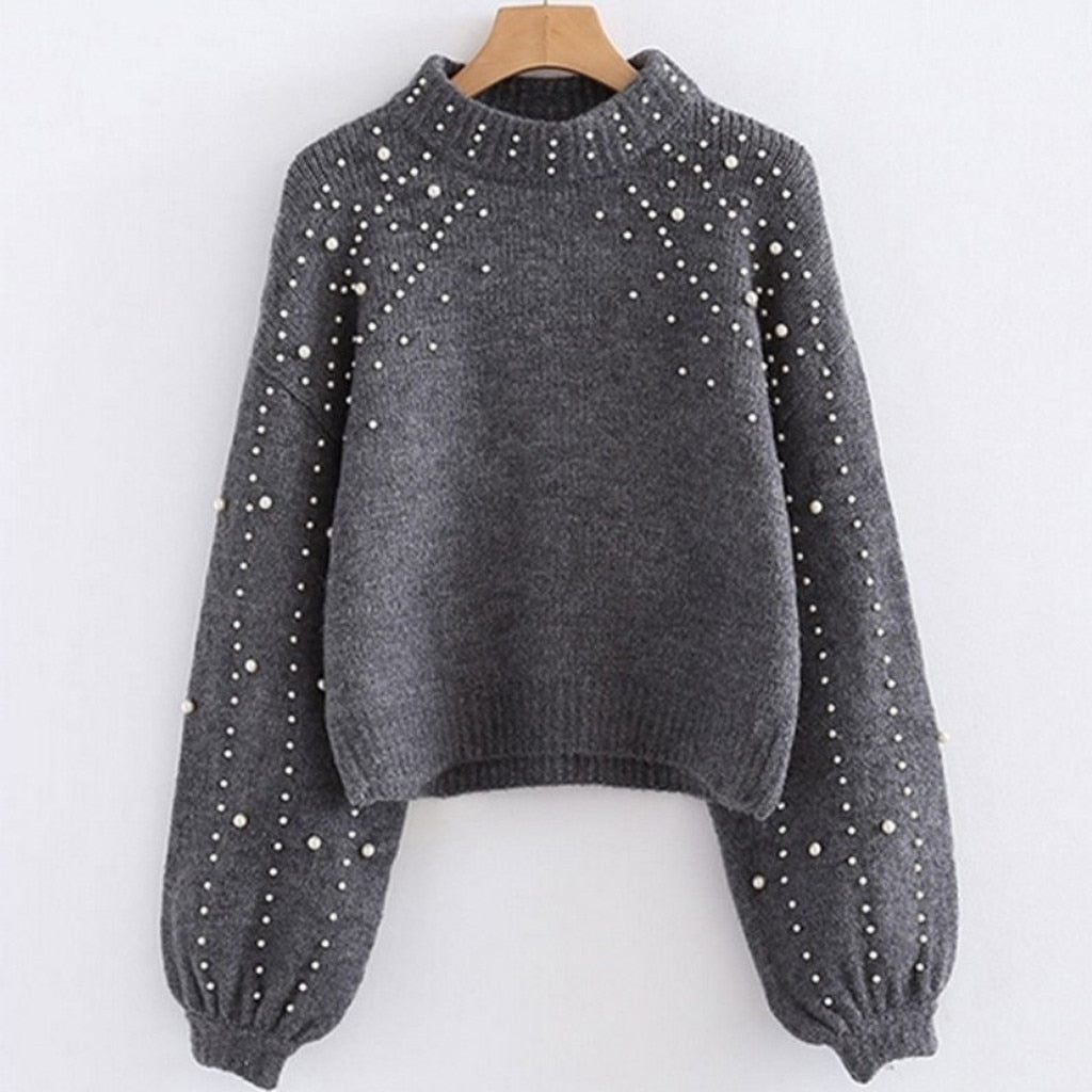 Pearl Turtleneck Pullover Elegant Long Sleeve Sweaters