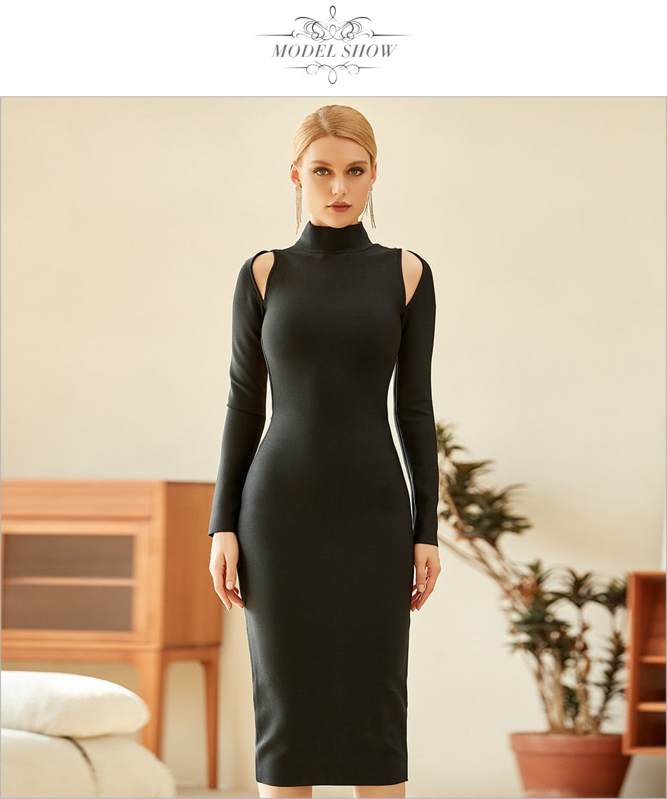 Linda Blakely Black Long Sleeve Backless Runway Dress