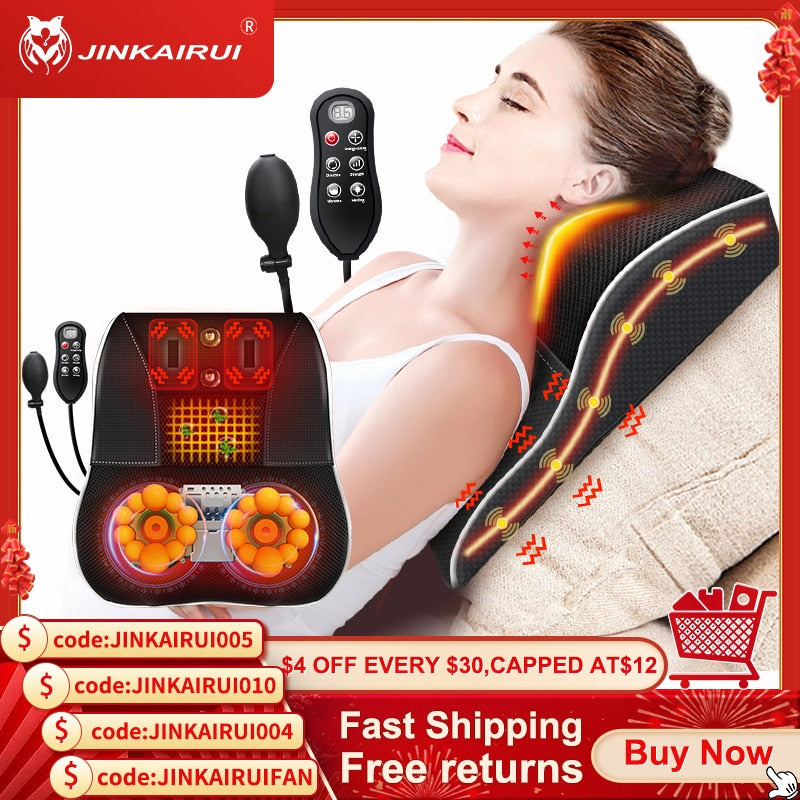 Shiatsu Head Neck Cervical Ttraction Body Massager Car Back Pillow with Heating Vibrating Massage Device