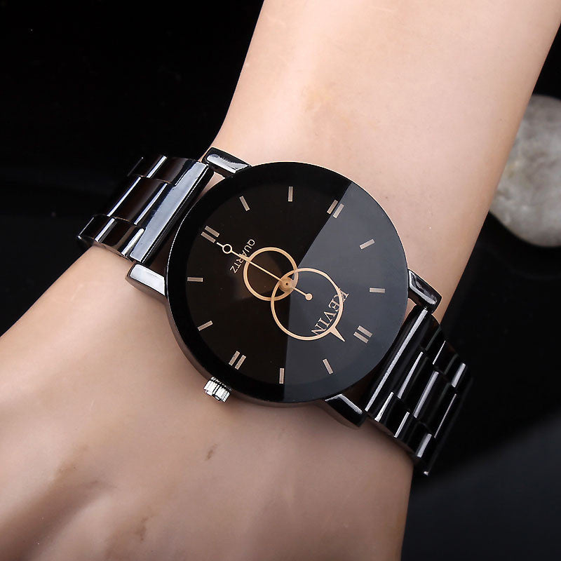 Global Black Dial Stainless Steel Band Quartz Wrist Watch