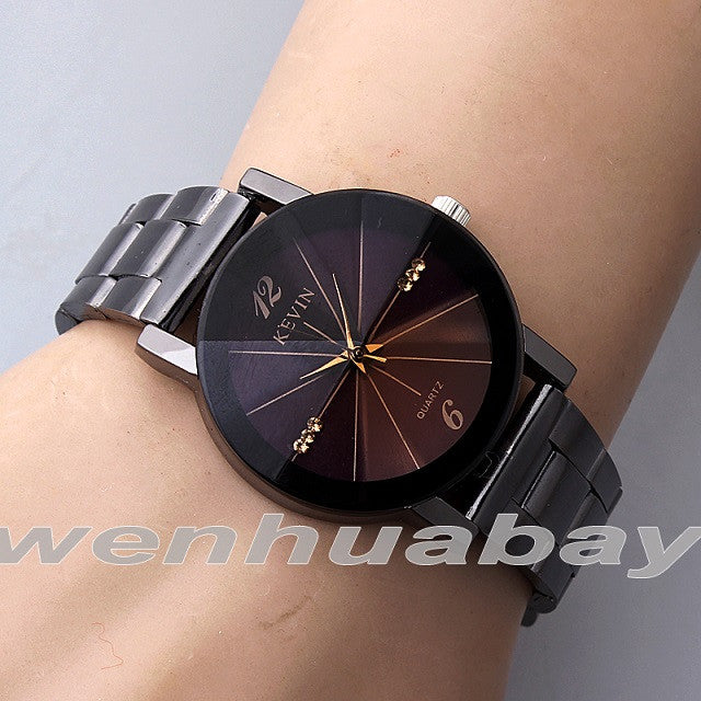 Global Black Dial Stainless Steel Band Quartz Wrist Watch