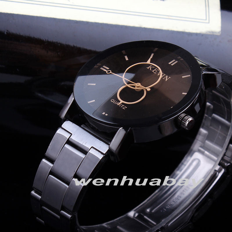 Global Black Dial Stainless Steel Band Quartz Wrist Watch