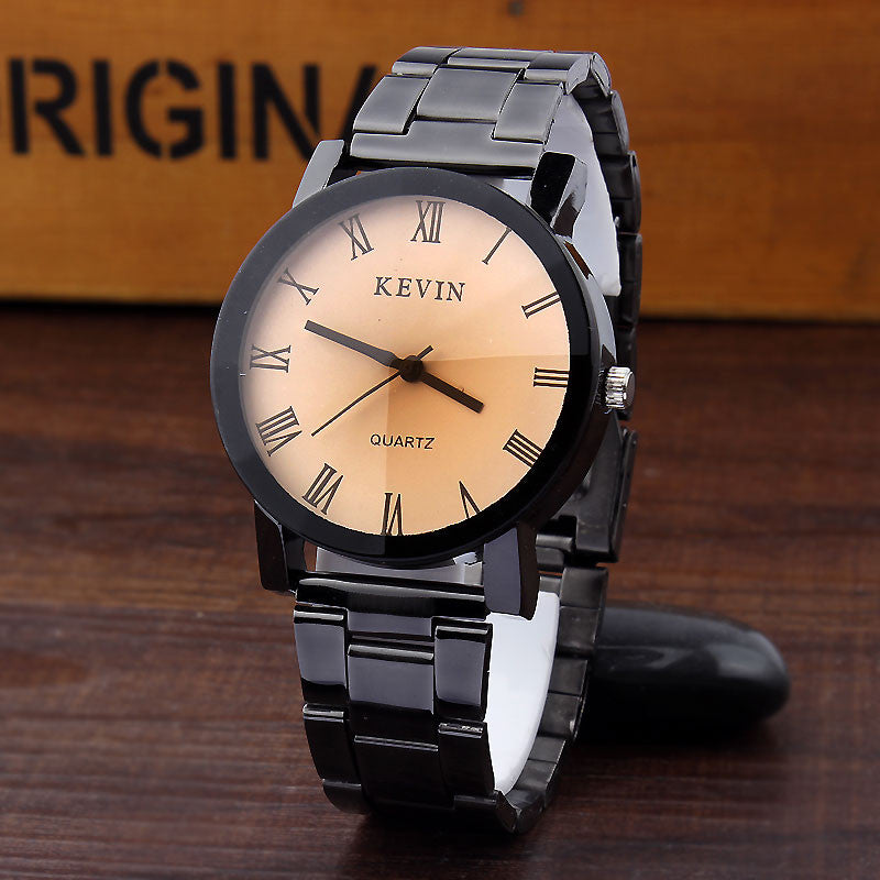 Global Black Dial Stainless Steel Band Quartz Wrist Watch