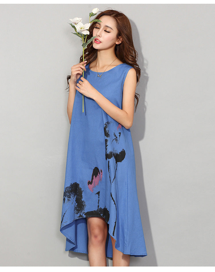 Karen Black Asymmetric Summer Linen Dress M - 6XL