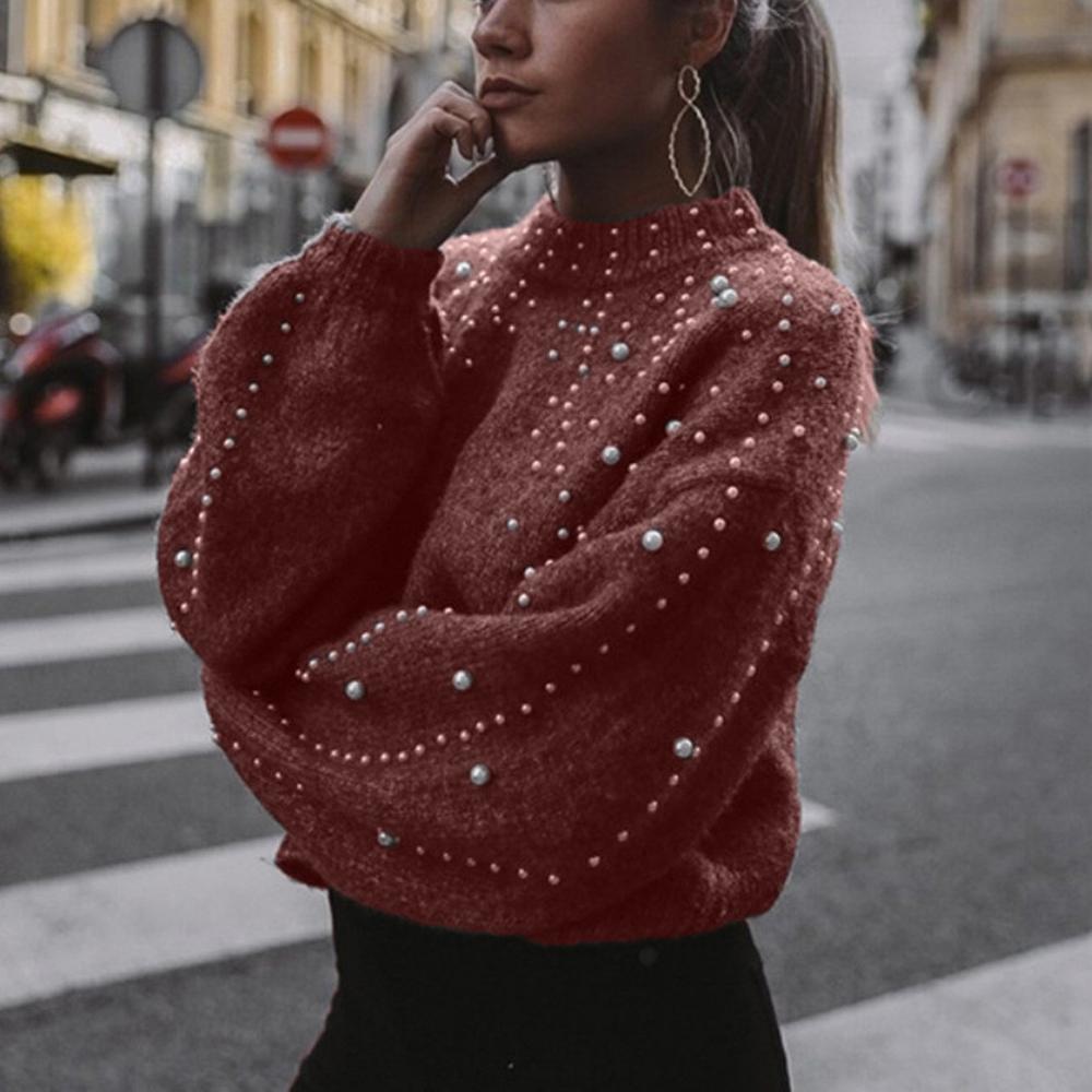 Pearl Turtleneck Pullover Elegant Long Sleeve Sweaters