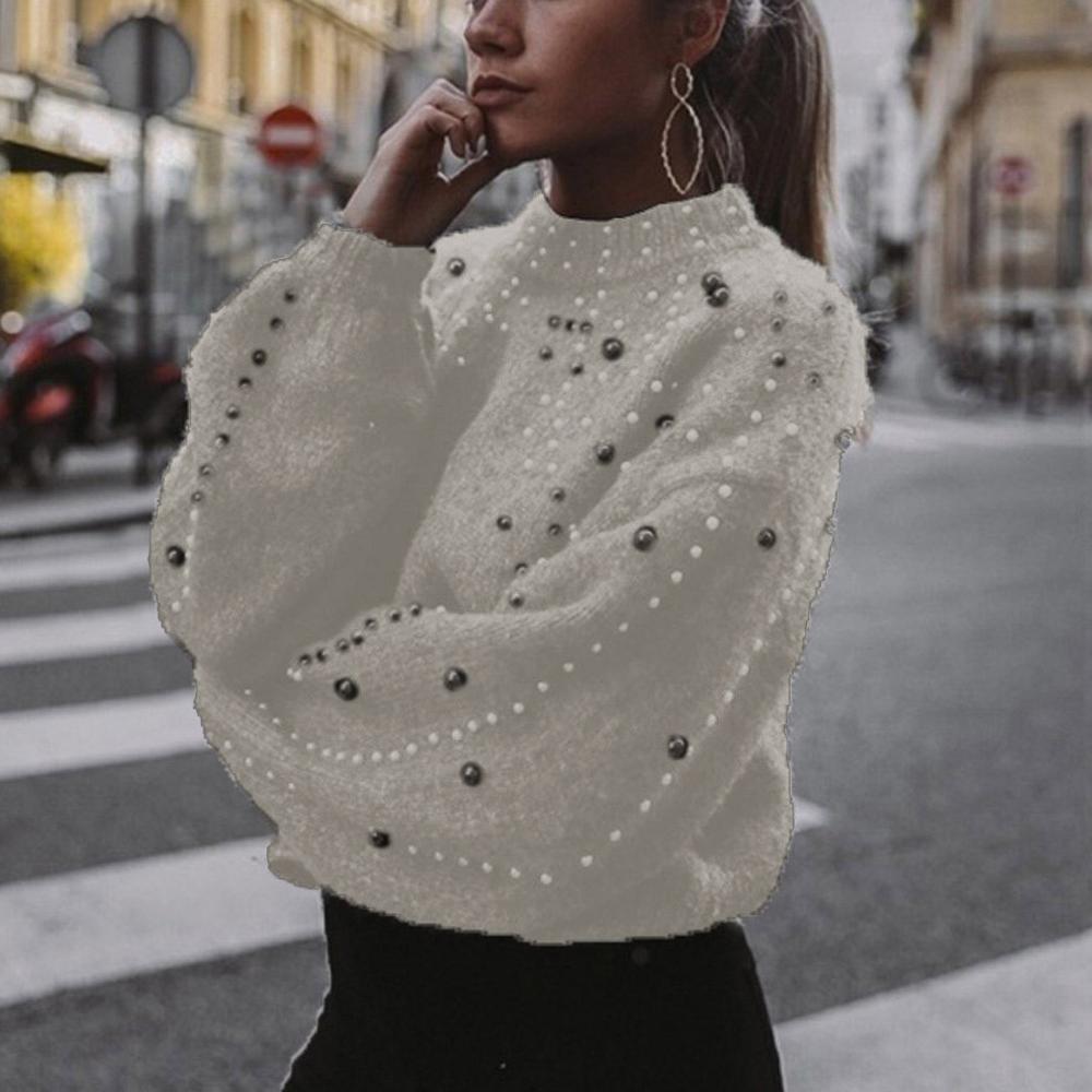 Pearl Turtleneck Pullover Elegant Long Sleeve Sweaters