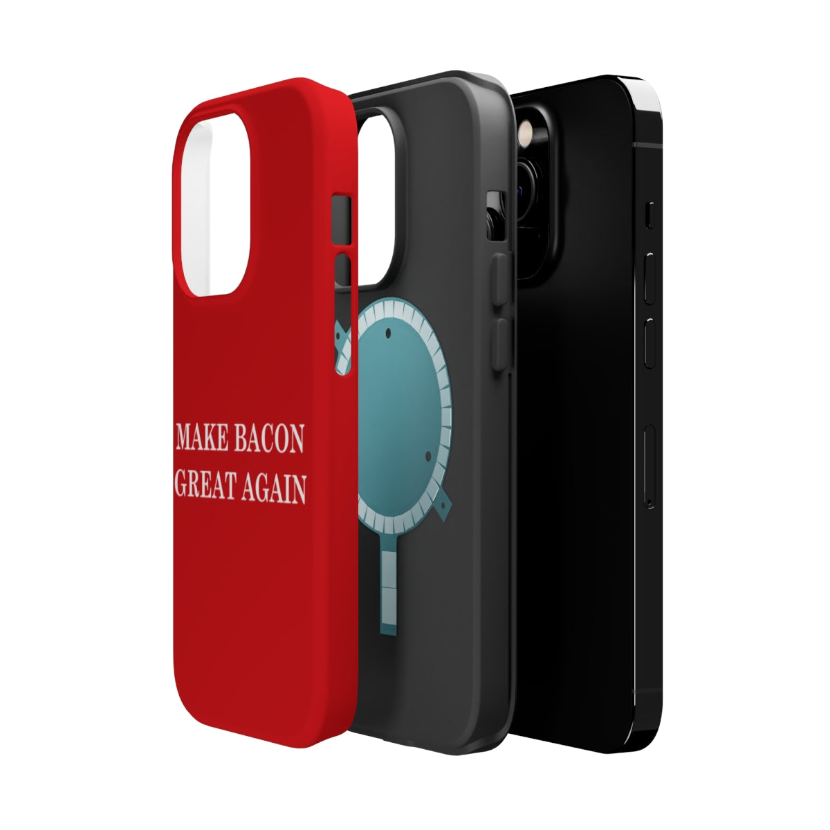 DistinctInk Tough Case for Apple iPhone, Compatible with MagSafe Charging - Make Bacon Great Again