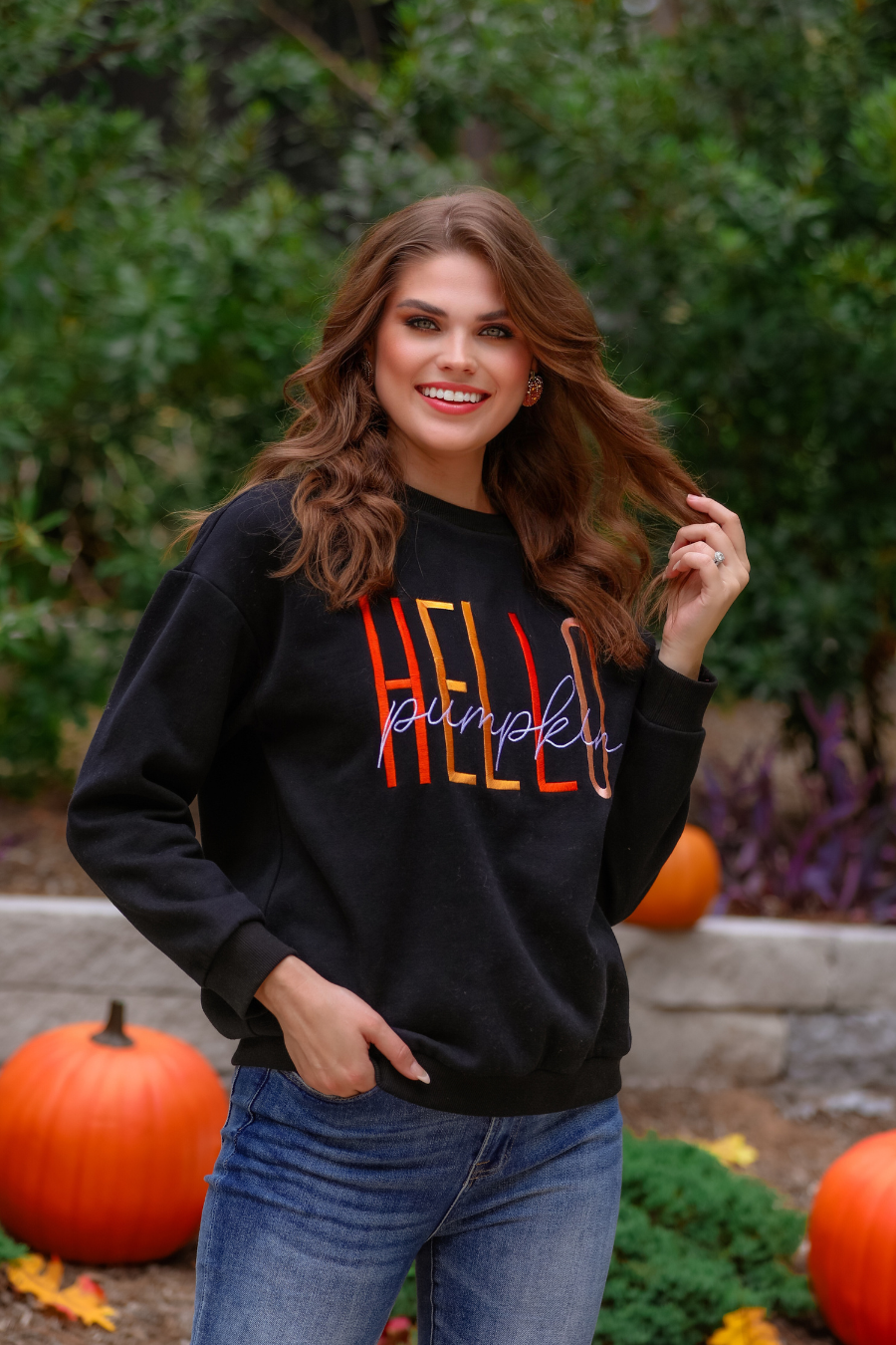 Hello Pumpkin Embroidered Sweatshirt