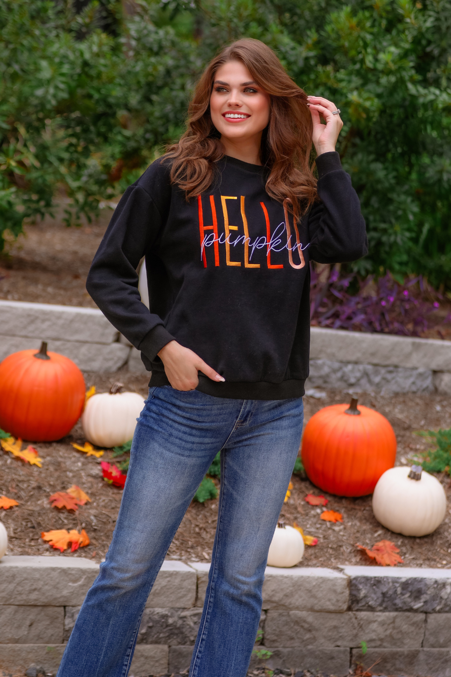 Hello Pumpkin Embroidered Sweatshirt