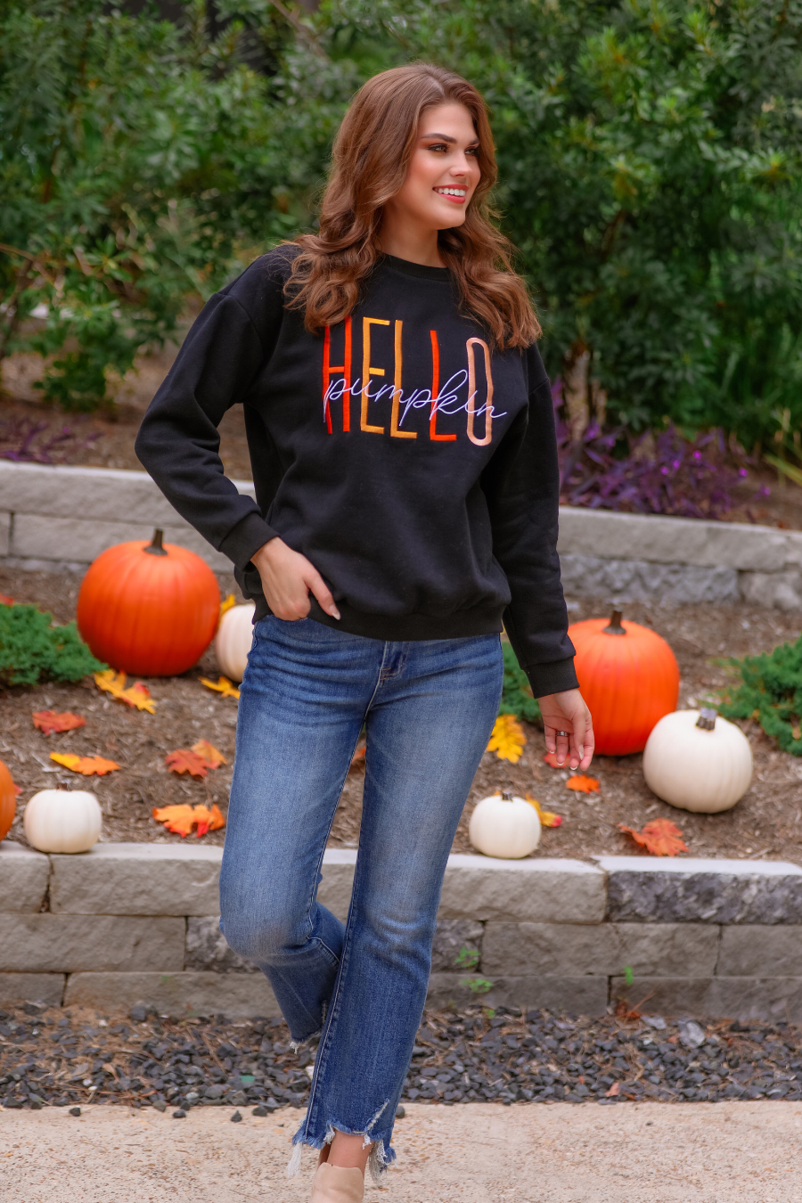 Hello Pumpkin Embroidered Sweatshirt