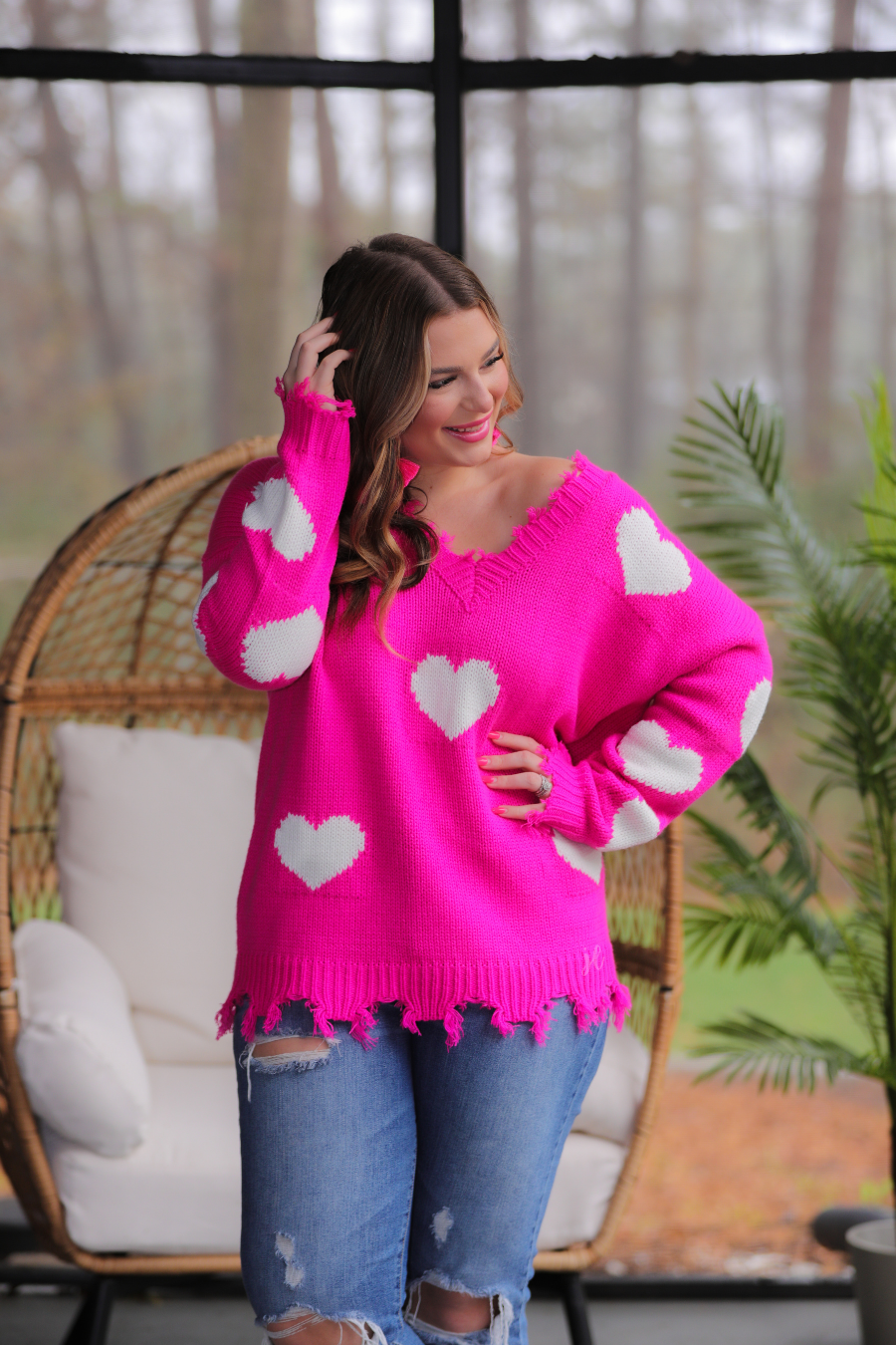 Sugar Cakes Heart Distressed Sweater