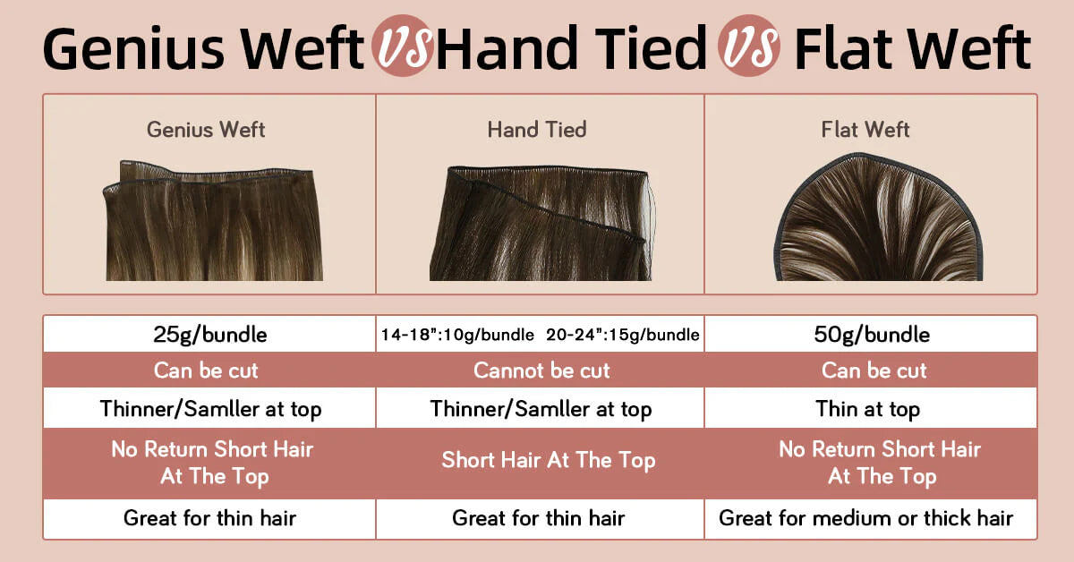 genius weft vs hand tied weft ve flat silk weft hair sunny hair genius weft hair extenisons
