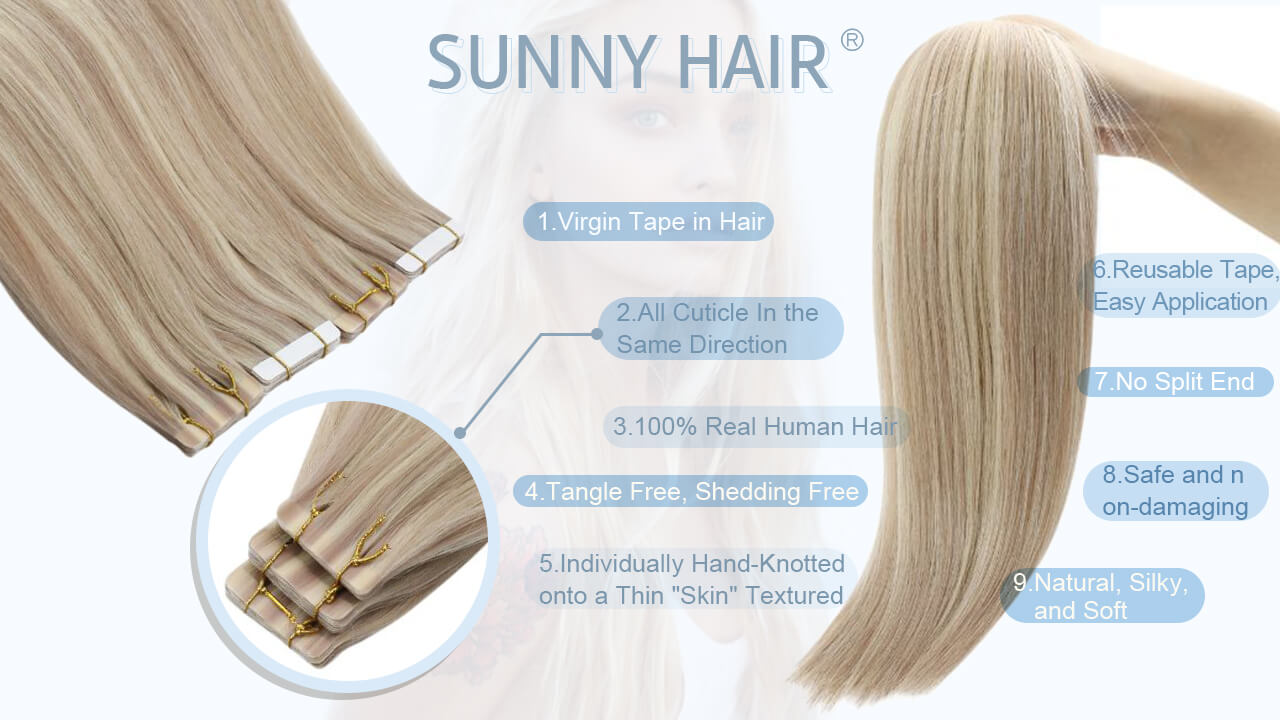Sunny Hair virgin tape in hair extensions virgin hair blonde hair 100% human hair remy hair