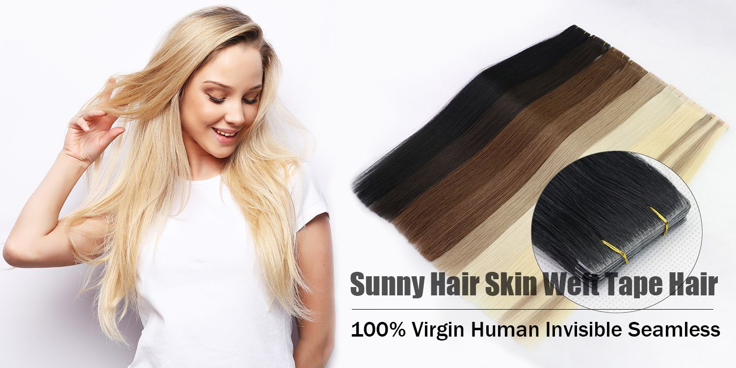 Invisible Seamless Full Cuticle Virgin Tape in Human Hair Extensions Highlights Blonde