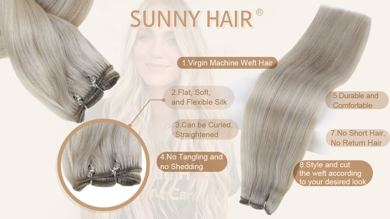 sunny hair virgin machine weft hair 100% real human hair extensions