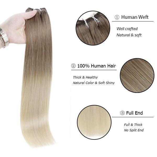 Weft Hair Extensions Balayage Brown and Blonde Hair #8/60