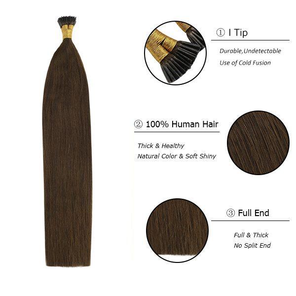 Stick I Tip Dark Brown Real Human Hair Extensions #4