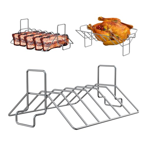 BMMXBI U-Shape Turkey Roasting Rack, 2 in 1 Turkey Stainless Steel Roaster Rack and Rib Rack Compatible with Large and XLarge Big Green Egg Grill Accessories, for 18