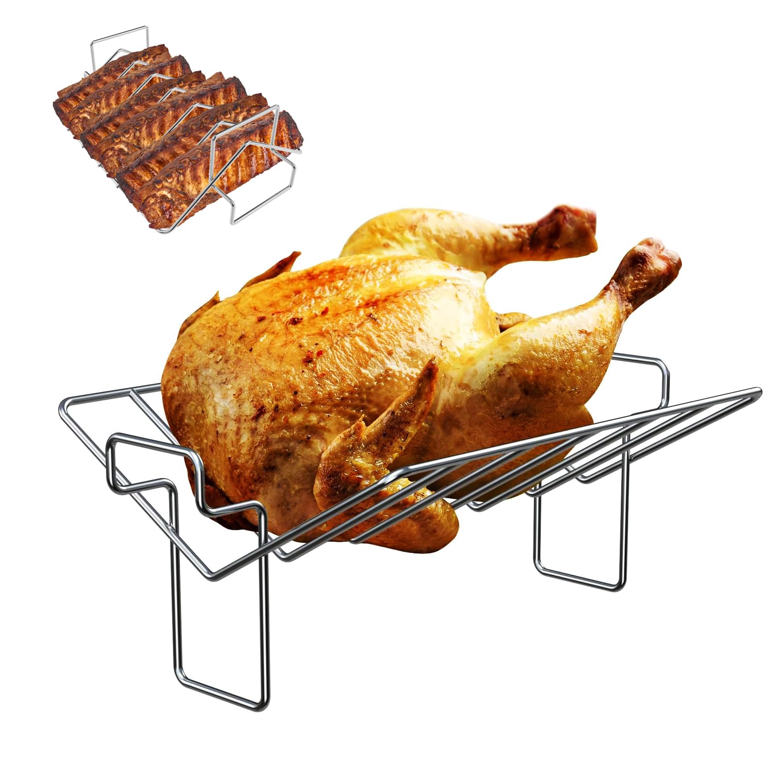 BQMAX Thanksgiving Turkey Roasting Rack for Big Green Egg, Rib Rack for Smoking and Grilling, V-Shaped Turkey Roast Rack for Kamado Joe, Large& XLarge Big Green Eggs, Turkey Roasting Rack Accessories