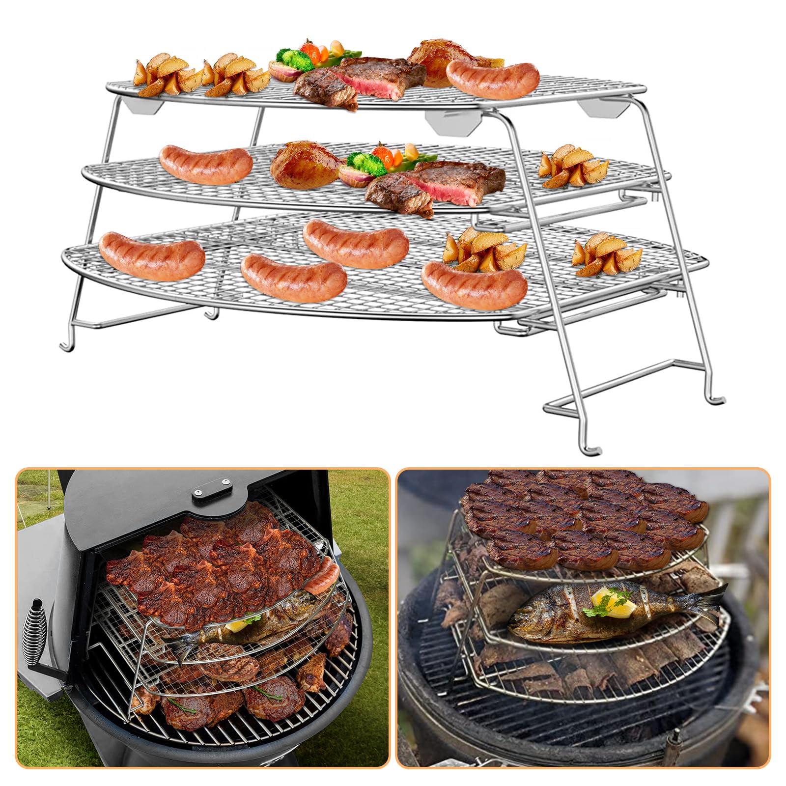 AJinTeby Foldable Multipurpose Jerky Rack Warming Rack, Cooking Expansion, for Most Grills, Big Green Egg, Kamado Joe, Pellet Smoker Grill Accessory