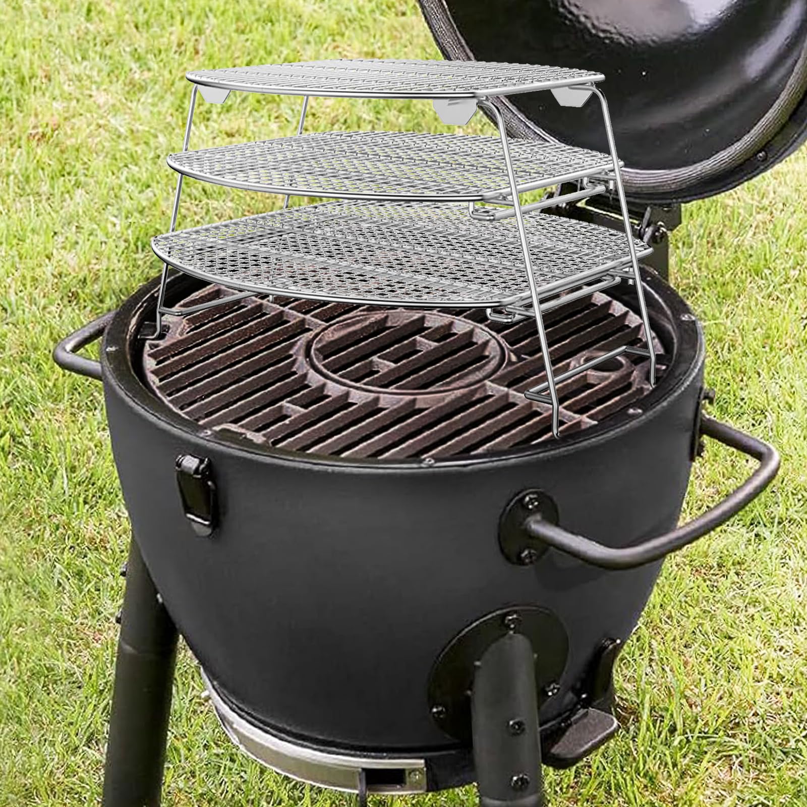 AJinTeby Foldable Multipurpose Jerky Rack Warming Rack, Cooking Expansion, for Most Grills, Big Green Egg, Kamado Joe, Pellet Smoker Grill Accessory