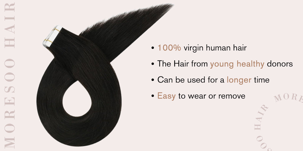 Virgin hair tape in extensions off black