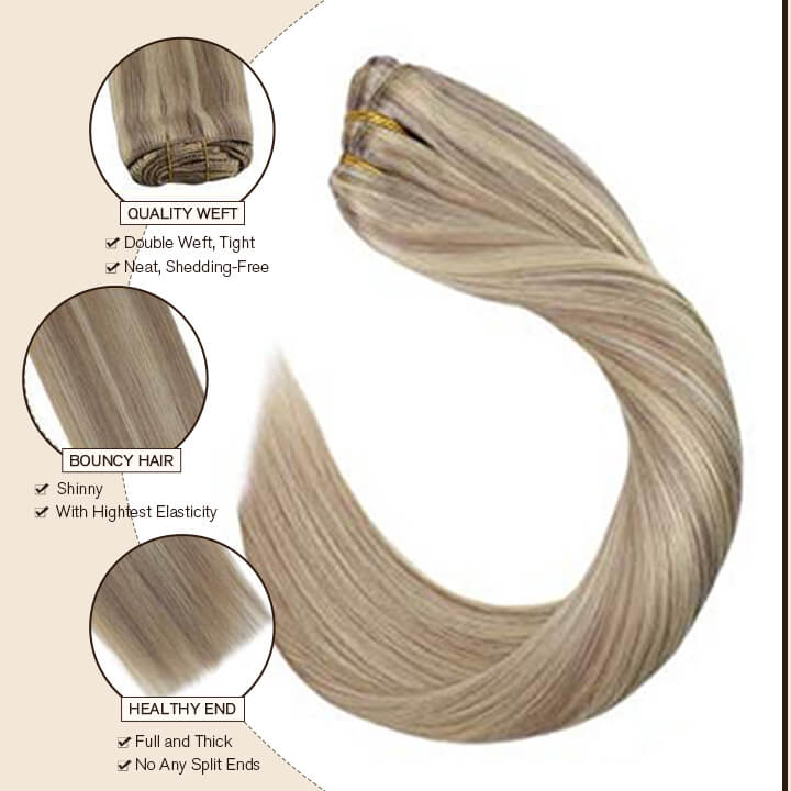 Blonde Highlighted Color Clip in Human Hair Extensions #18/613 – UgeatHair