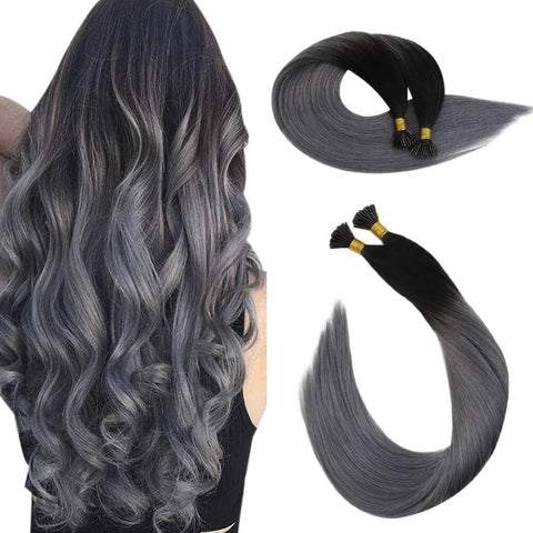  off black with silver i tip hair extensions
