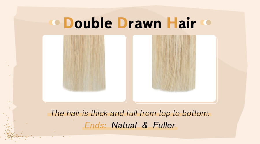 Double drawn hair tape in hair extension