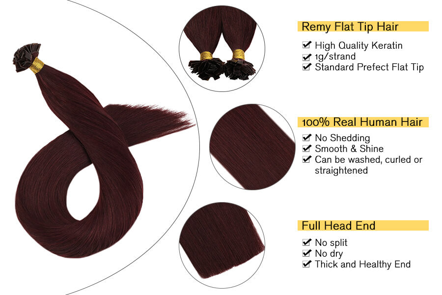 Hot Fusion Hair Extensions Keratin Tip Hair Extensions Wine Red Color