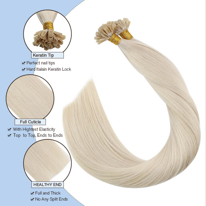 white blonde keration utip hair extensions