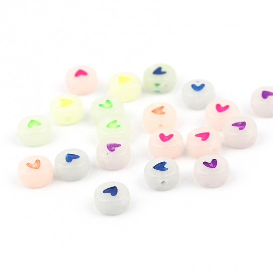 7mm Heart Beads, Glow in the Dark, x50 acrylic beads bac0438