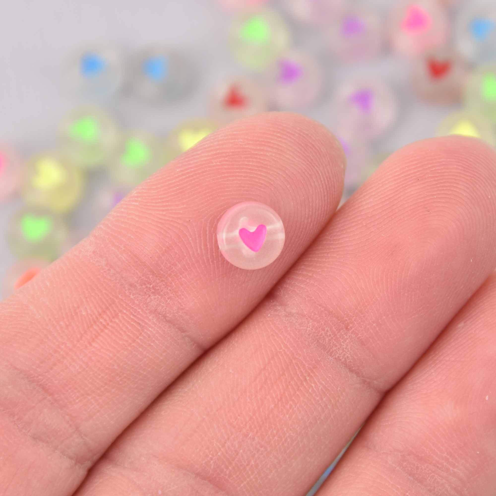 7mm Heart Beads, Glow in the Dark, x50 acrylic beads bac0438