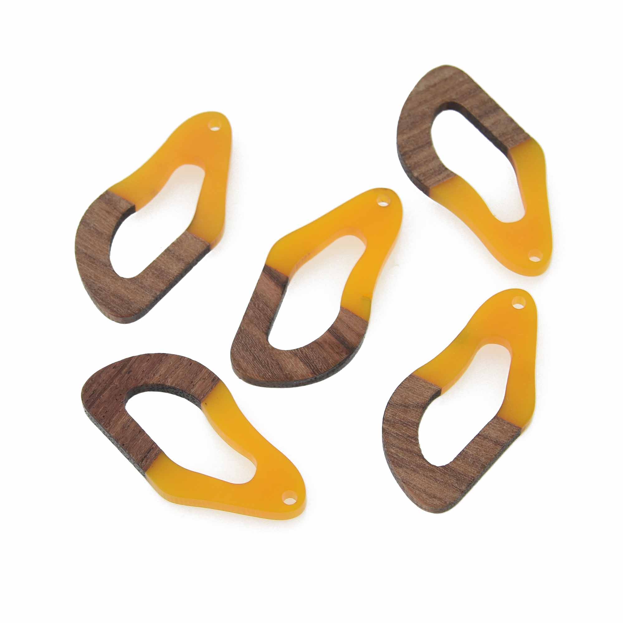2 Golden Yellow Resin Wood Charms, Twisted Oval, 1.5
