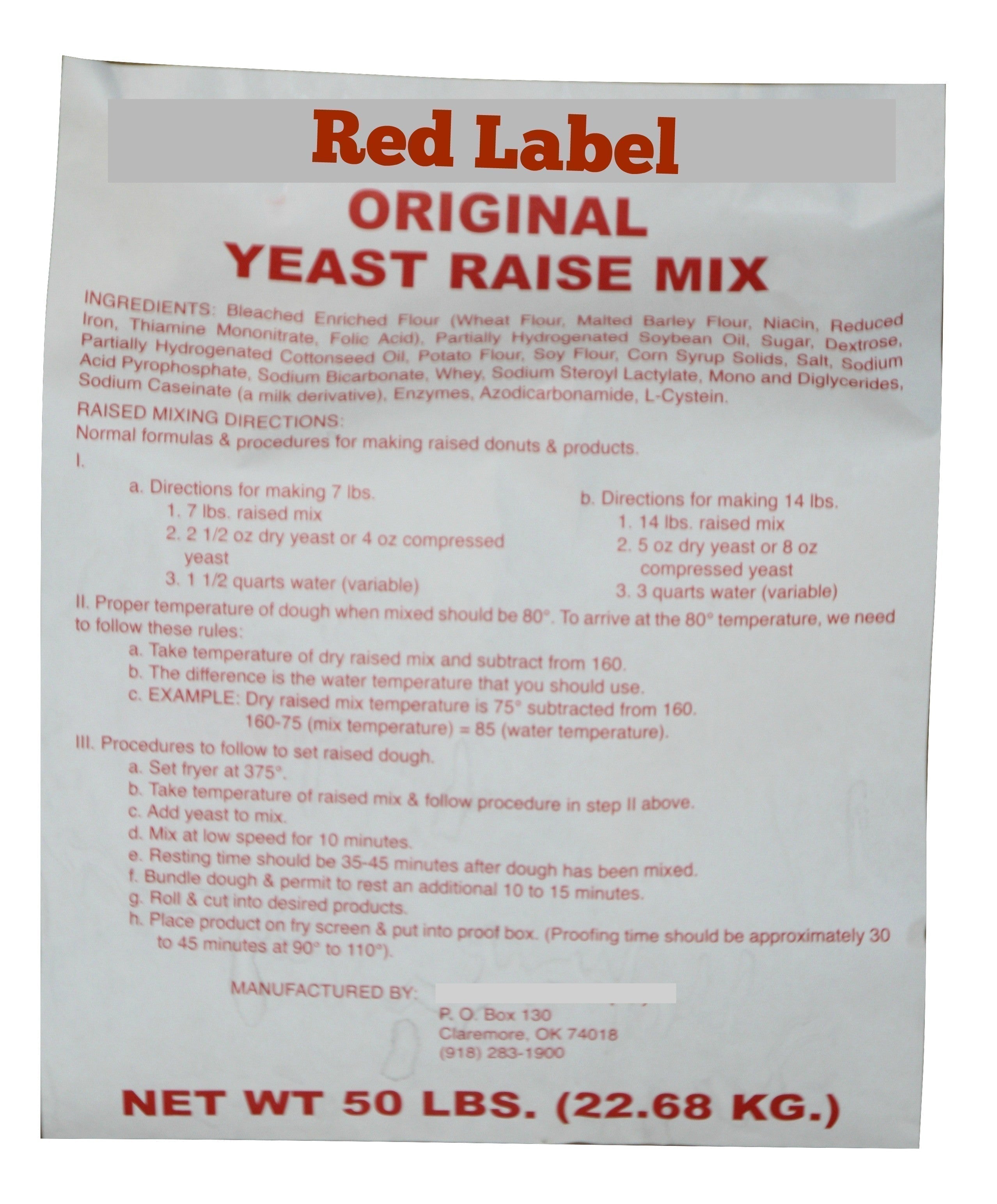 Red Label Raised Donut Mix 50 Pound Bag