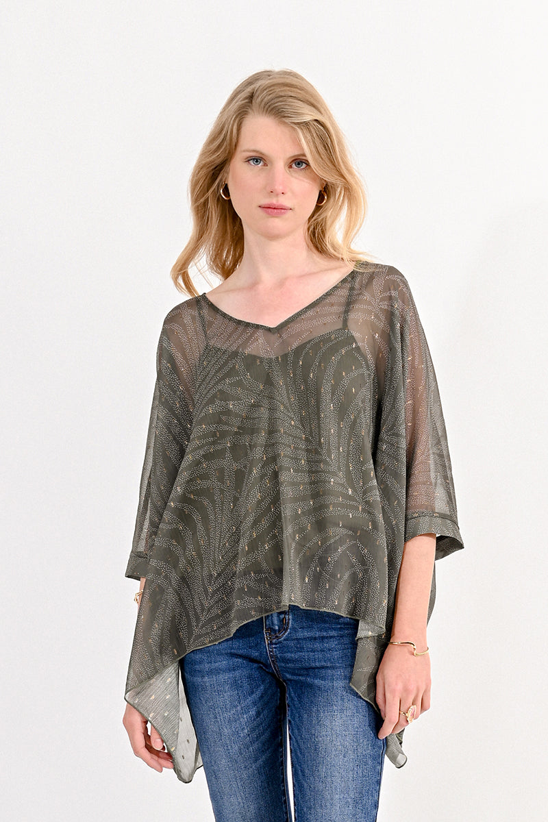 Molly Bracken Loose Veil Top in Palm Khaki Print