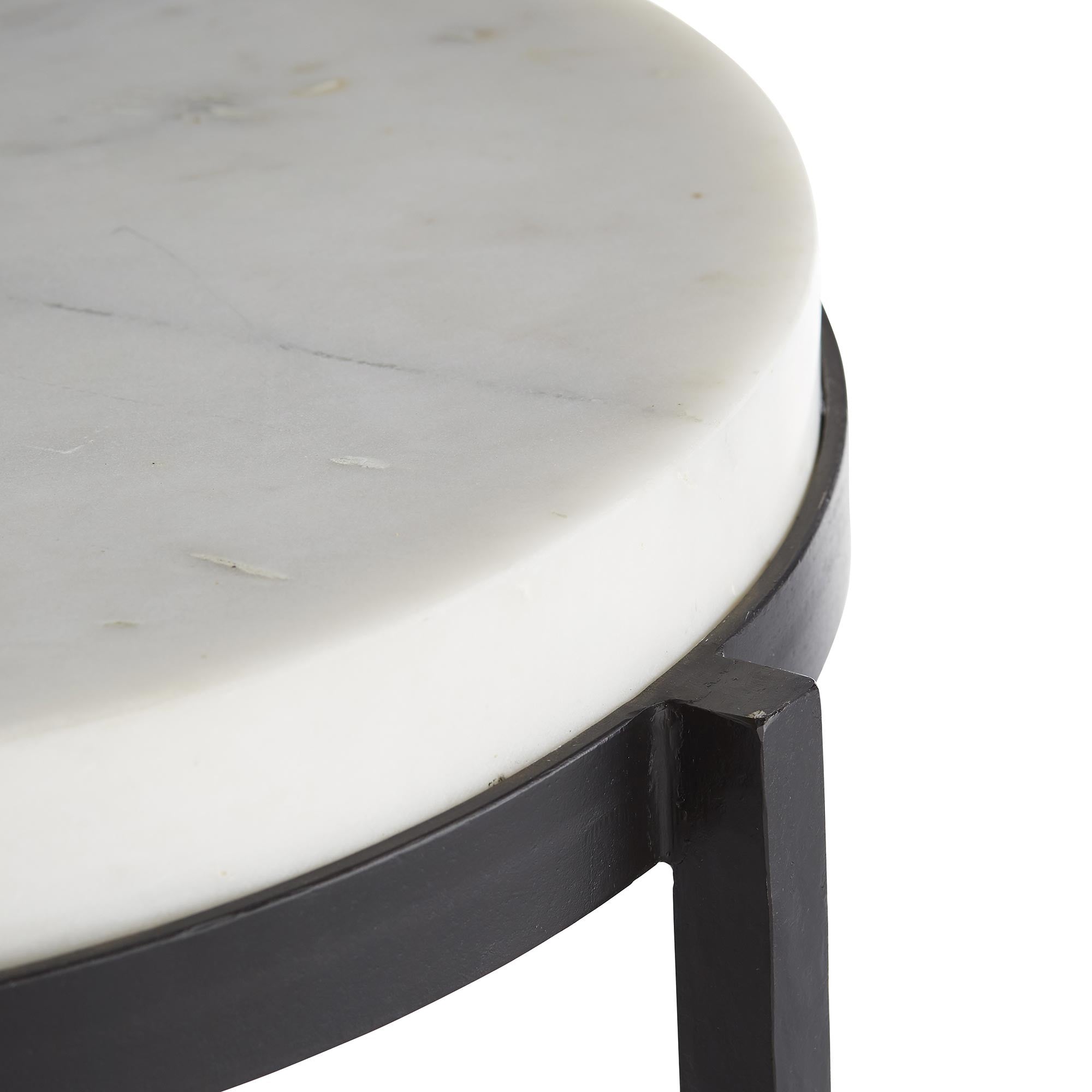 Kelsie Accent Table Blackened Iron and White Marble