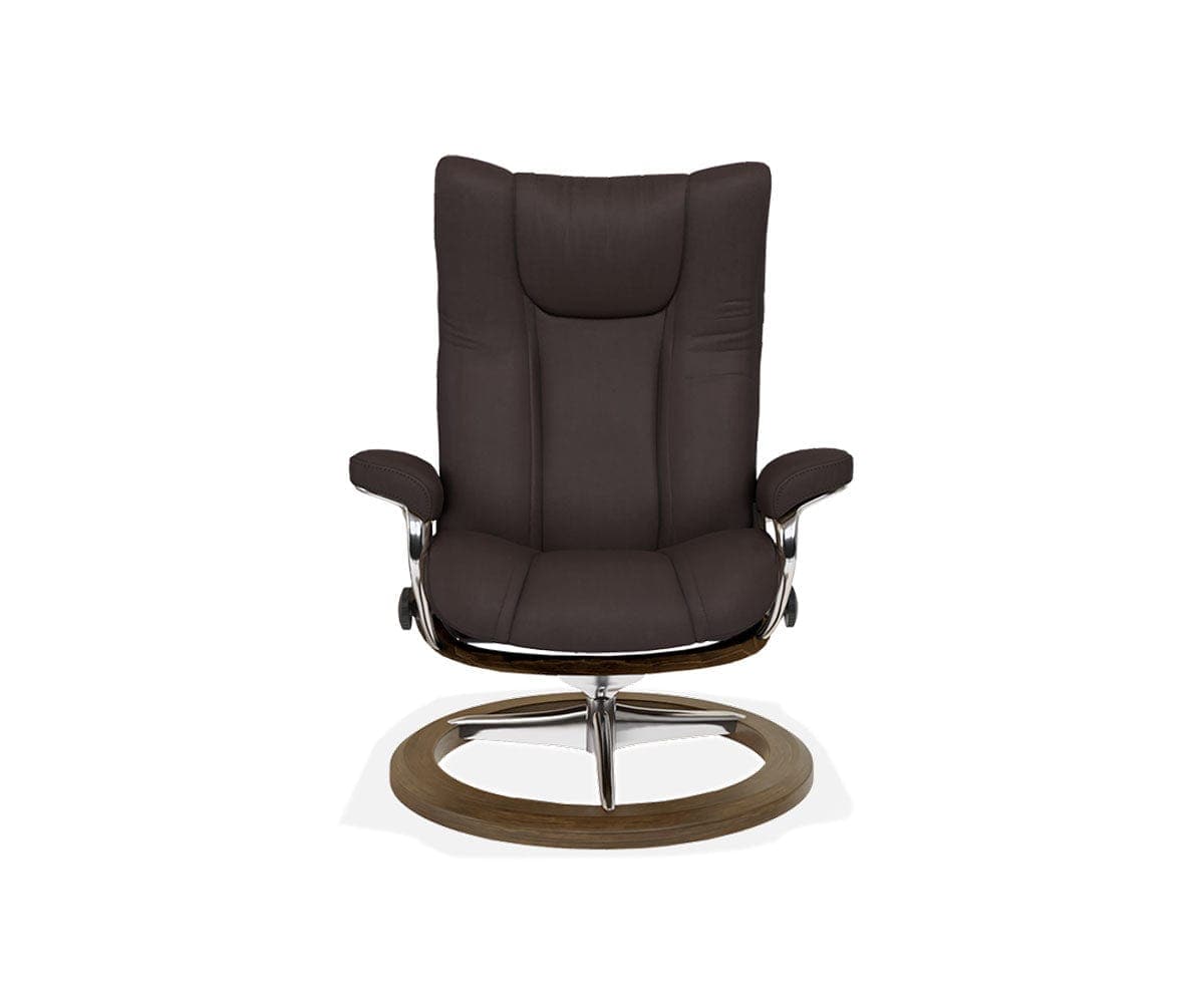 Stressless? Wing Recliner & Ottoman with Signature Base - Chocolate