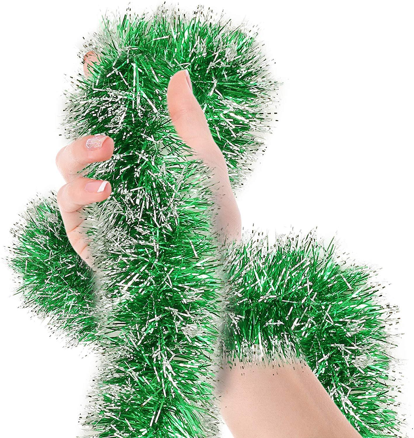 Christmas New Year Tree Bright Green Frost Tip Tinsel Garland For Decoration