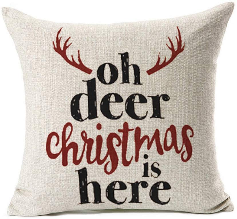 Deer Christmas Is Here Throw Pillow Case Cushion Cover for Sofa Couch