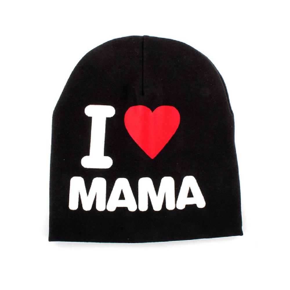 Kids I LOVE MAMA Pattern Cotton Warm Beanie Hats Caps